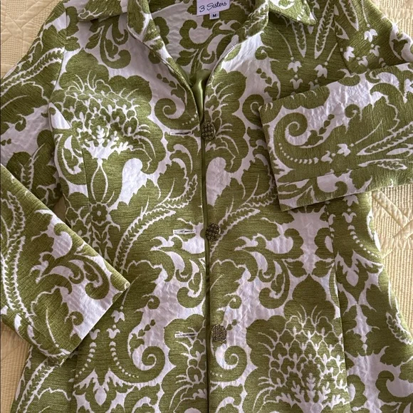 3 Sisters Olive Green Patterned Trench Coat - Picture 4 of 6